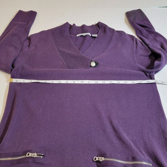 Eight Eight Eight Sweater, Women L, Purple V-Neck w/button, Zipper Pockets, EUC - Picture 7 of 10